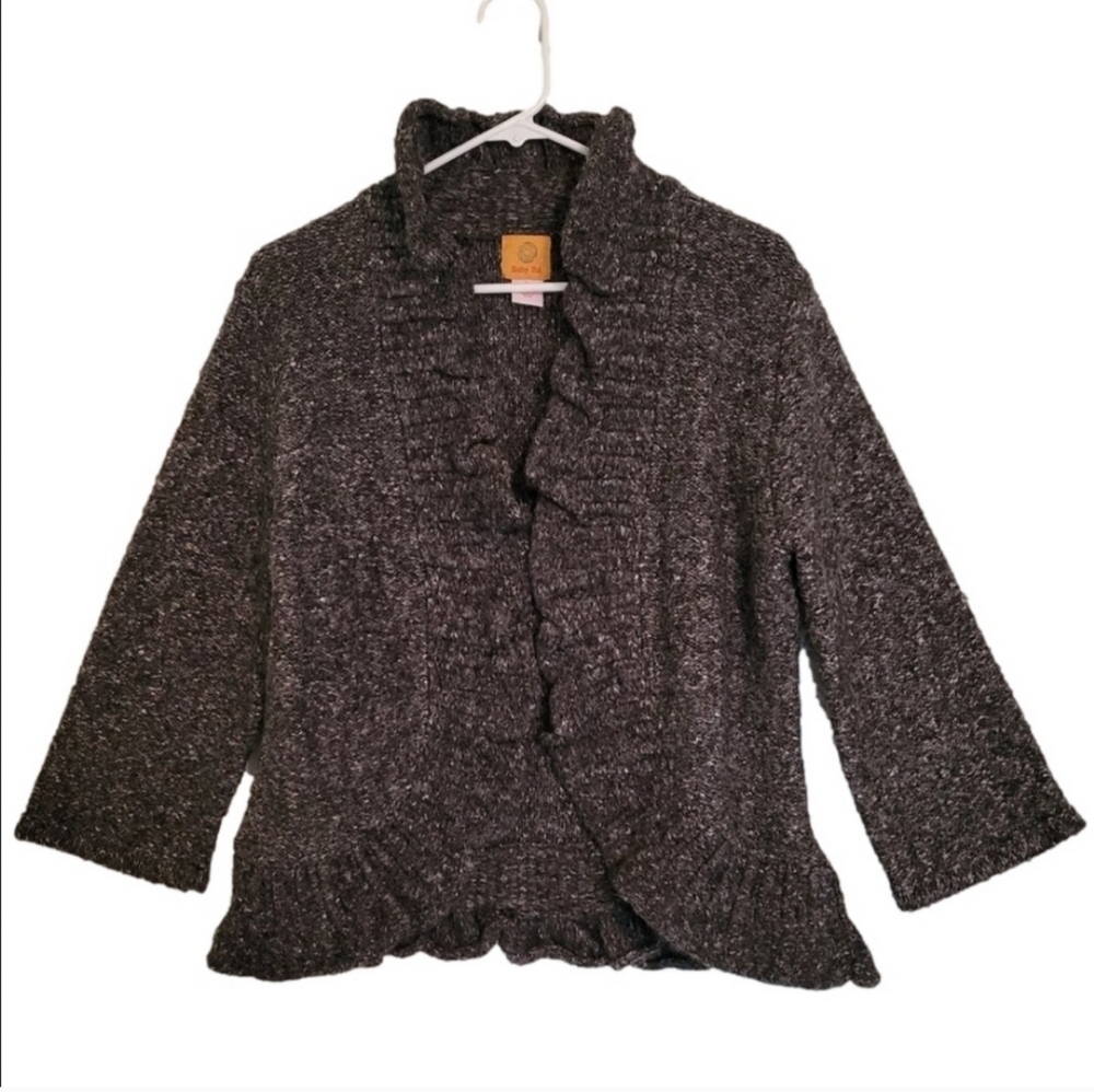 Ruby Rd. Gray Ruffled 3/4 Sleeve Open Front Cardigan Sweater Size Large